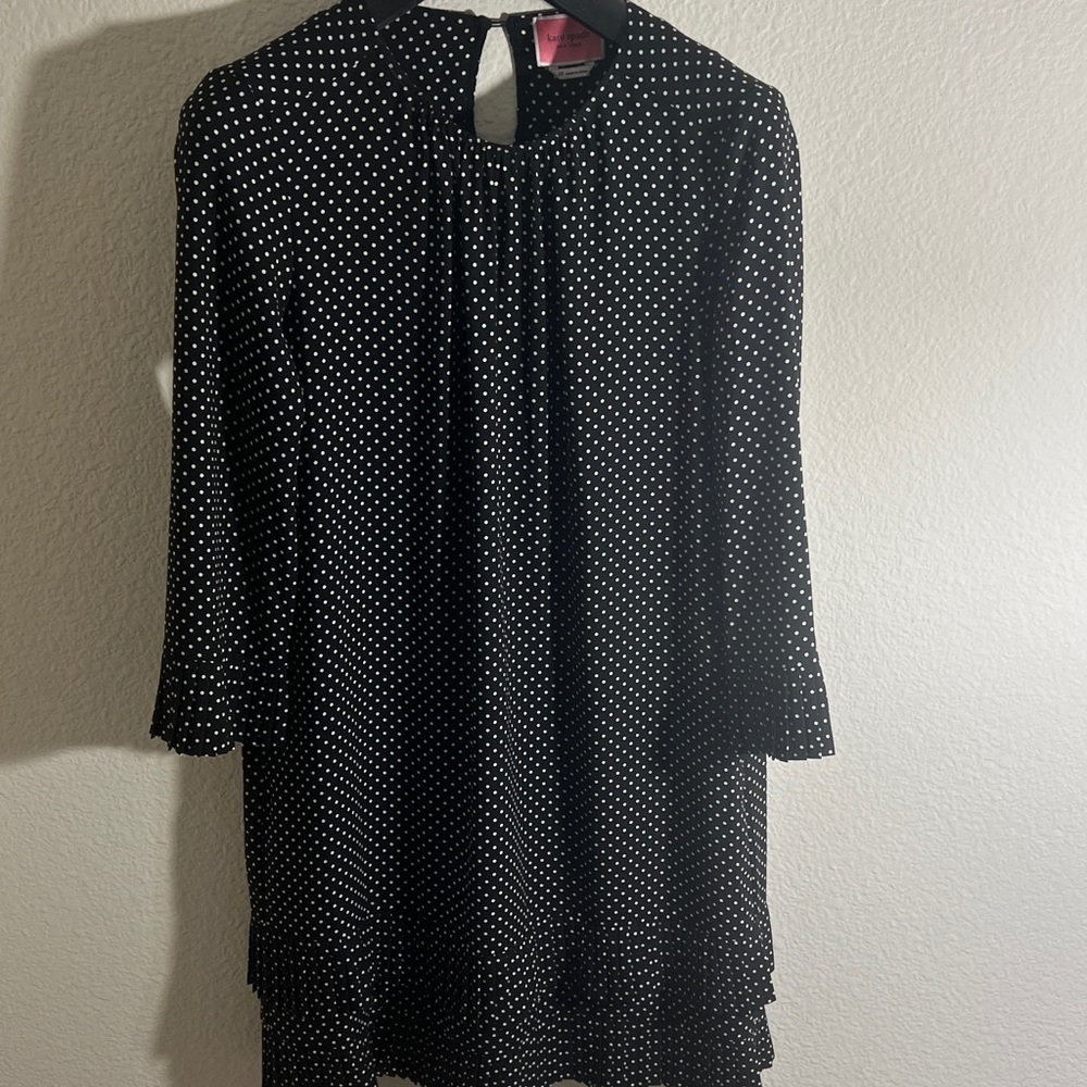 Kate spade New York Black & White PolkaDot midi dress dainty flowy Sz 10 - Picture 5 of 13